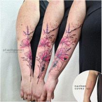 Trash Aquarell Magnolie Narben Cover Up Tattoo
